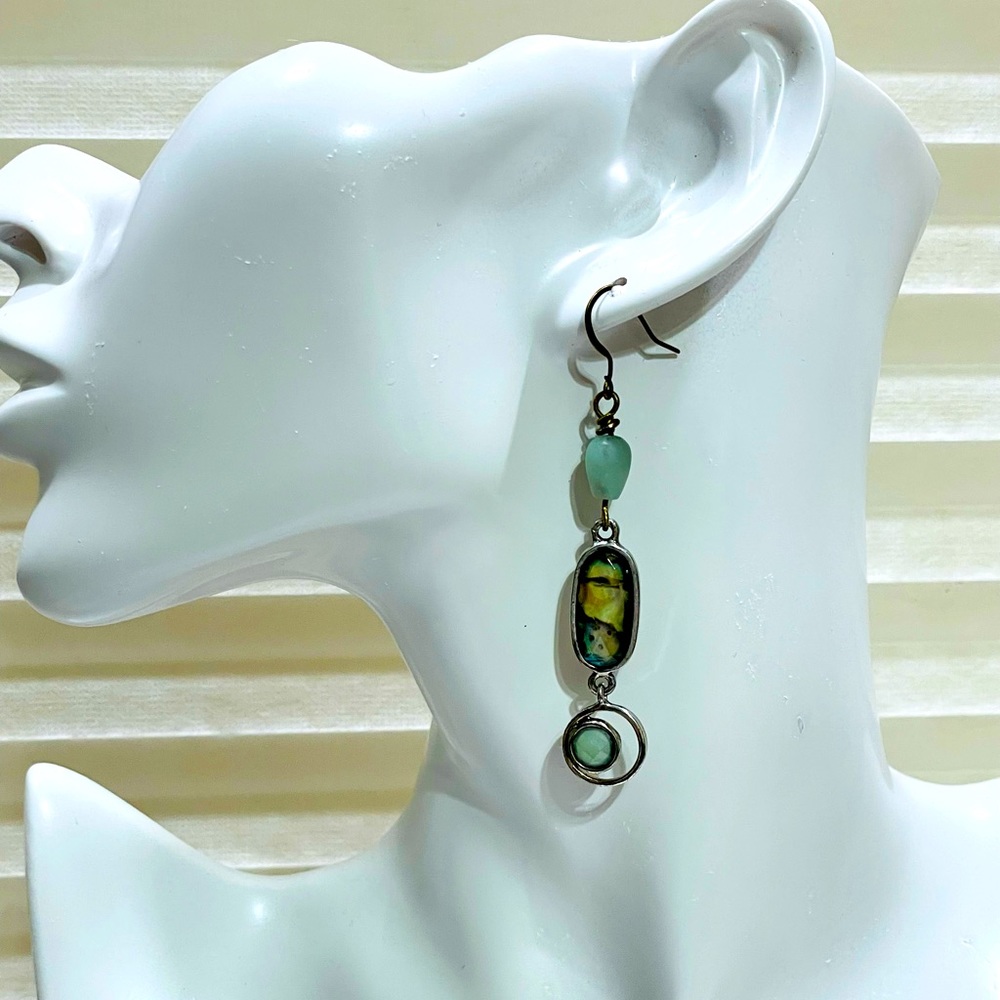 Vintage Abalone and Amazonite French ear-wire dangle earrings.